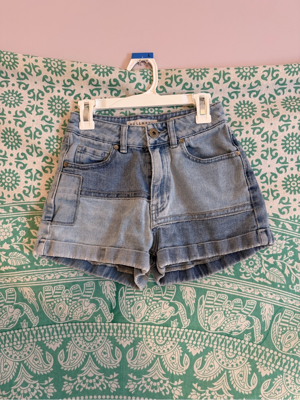 PacSun Two-Tone Light Blue Patchwork High Waist Denim Shorts